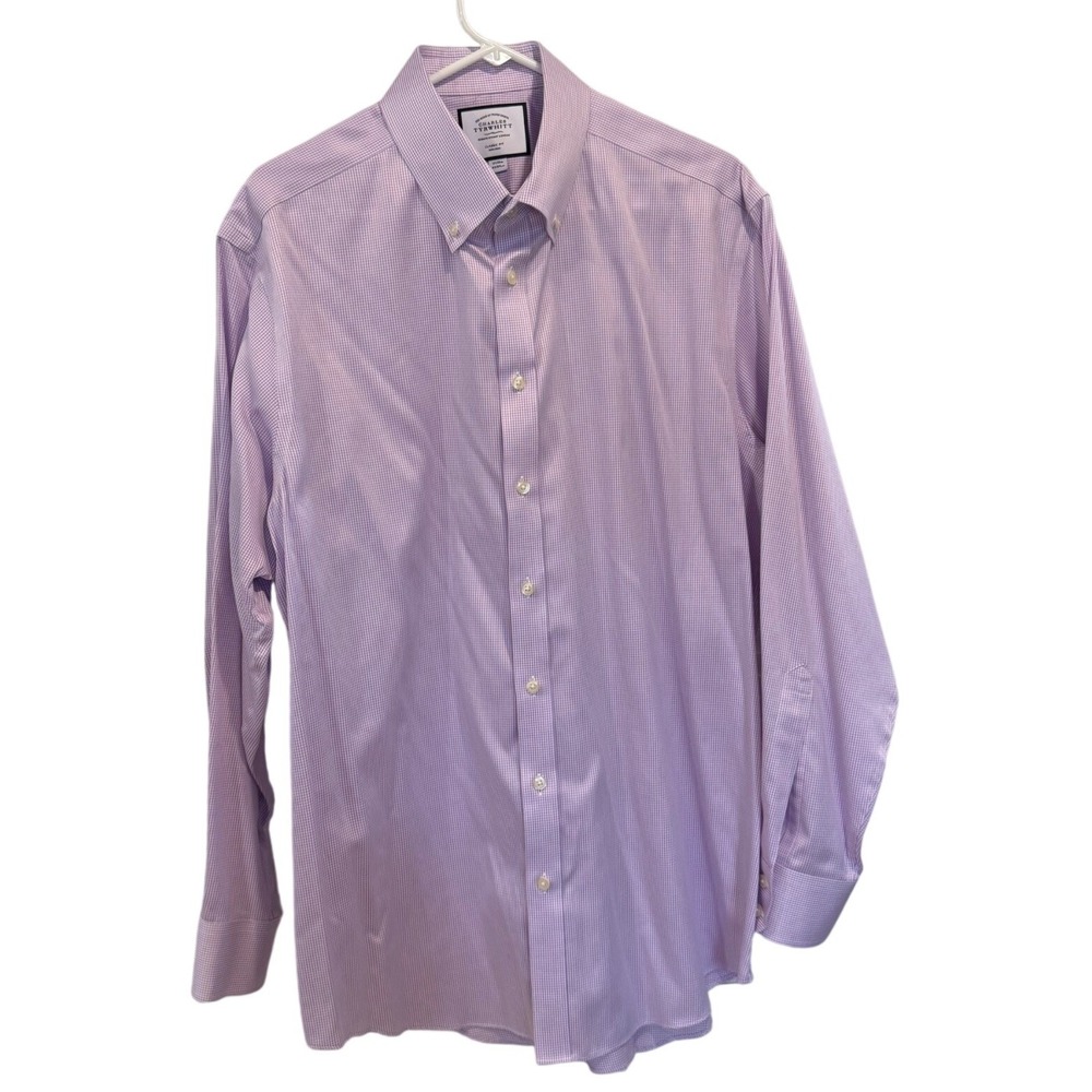 Charles Tyrwhitt Mens Purple Micro Check Non-Iron‎ Dress Shirt Classic Fit 17/35